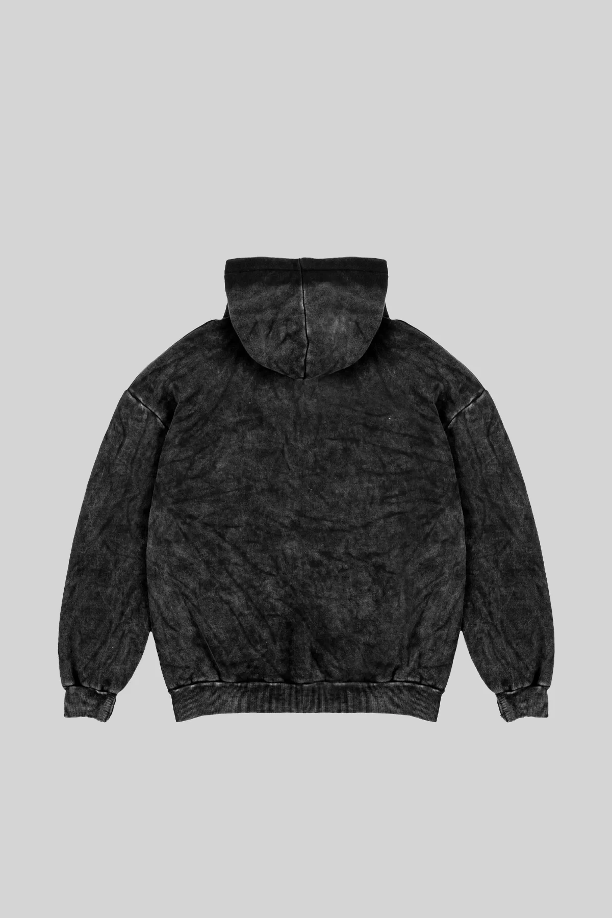 Yıkamalı Siyah Basic Oversize Unisex Hoodie