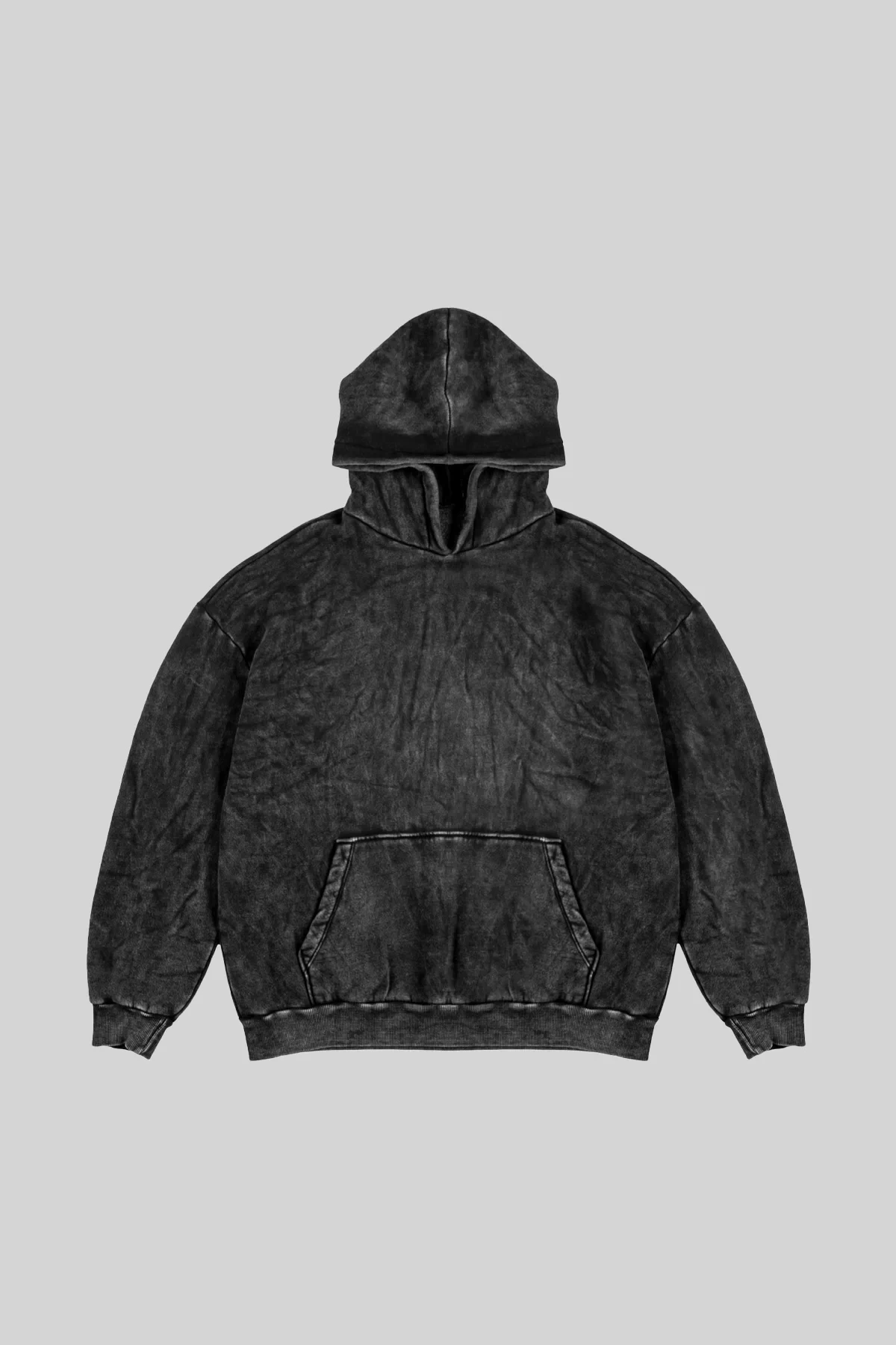 Yıkamalı Siyah Basic Oversize Unisex Hoodie