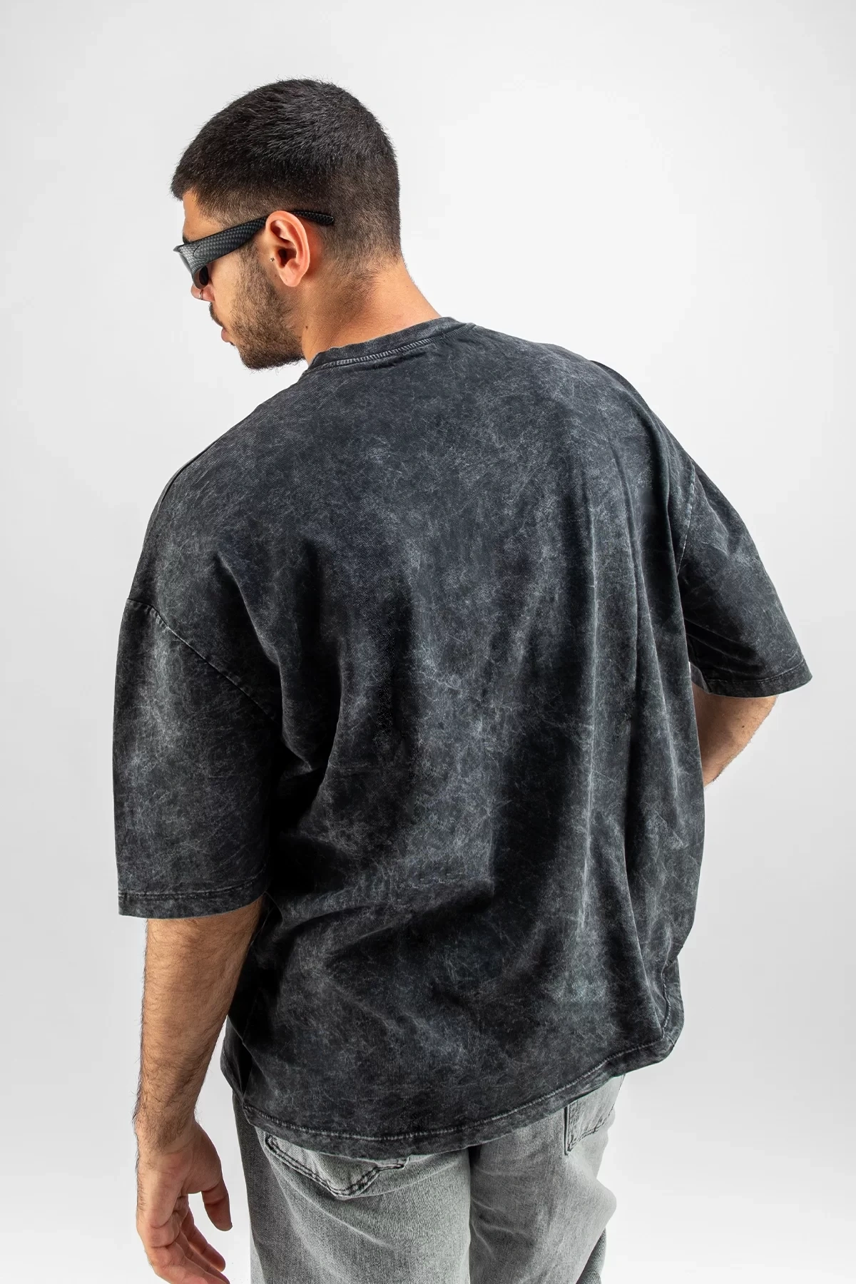 Yıkamalı Siyah Basic Oversize Unisex Tshirt