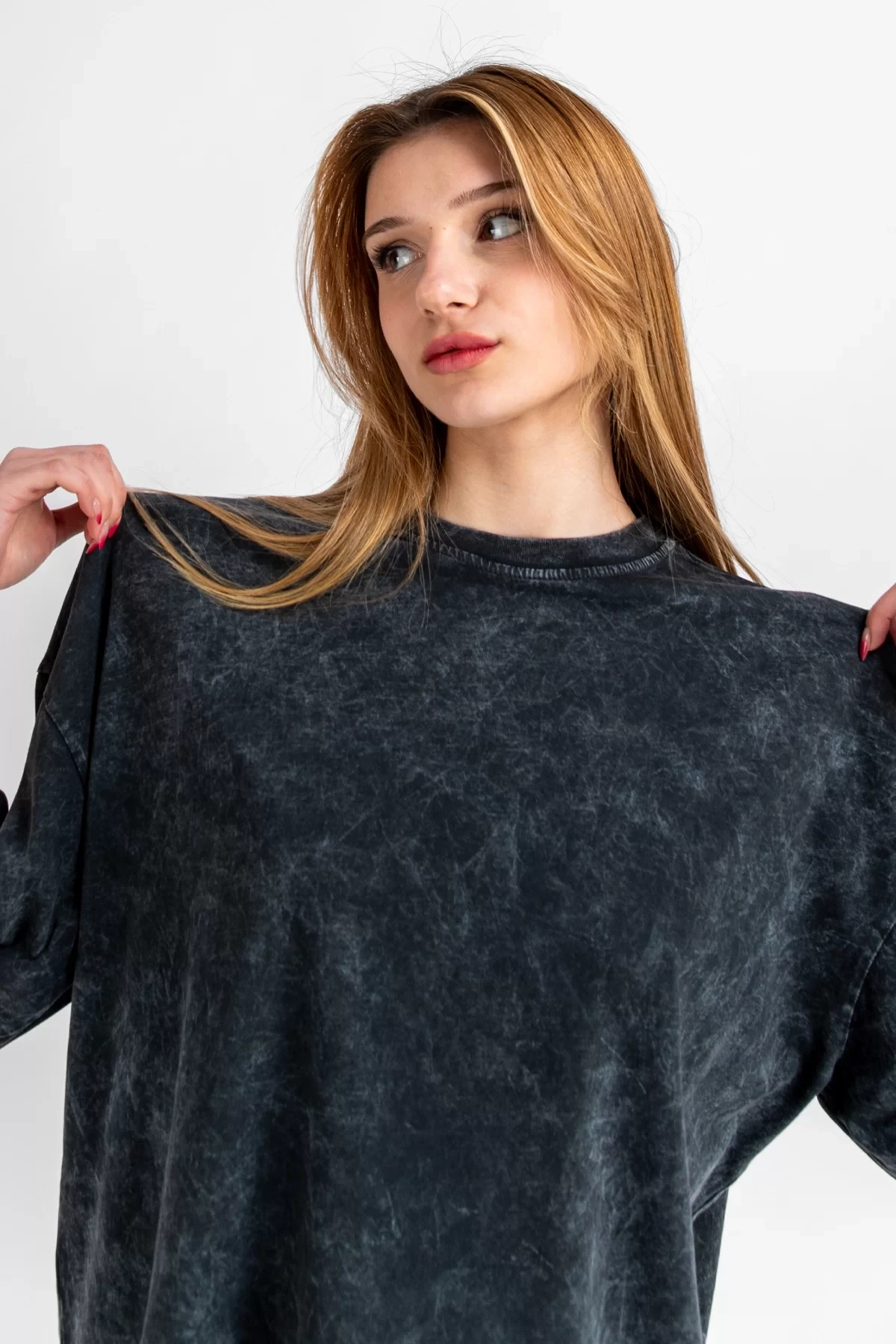 Yıkamalı Siyah Basic Oversize Unisex Tshirt