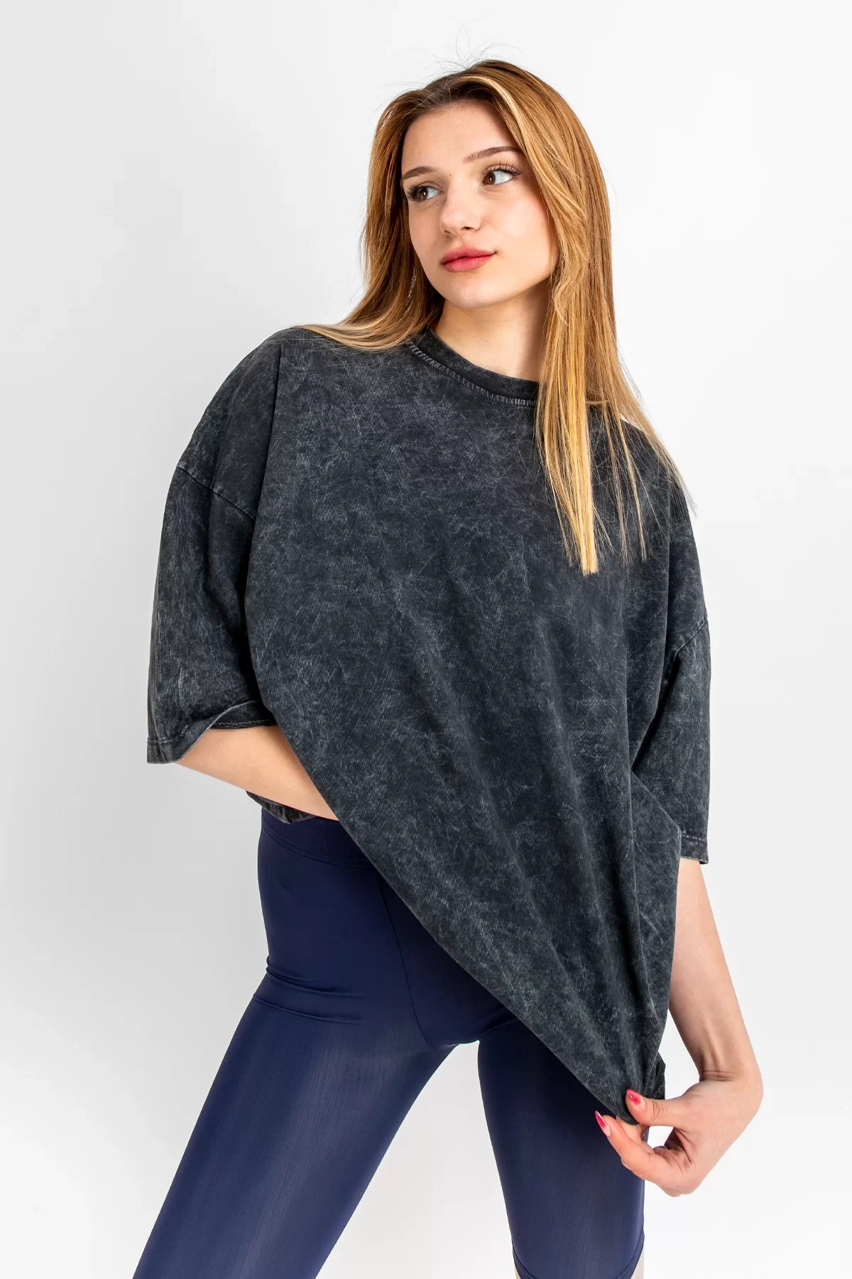 Yıkamalı Siyah Basic Oversize Unisex Tshirt