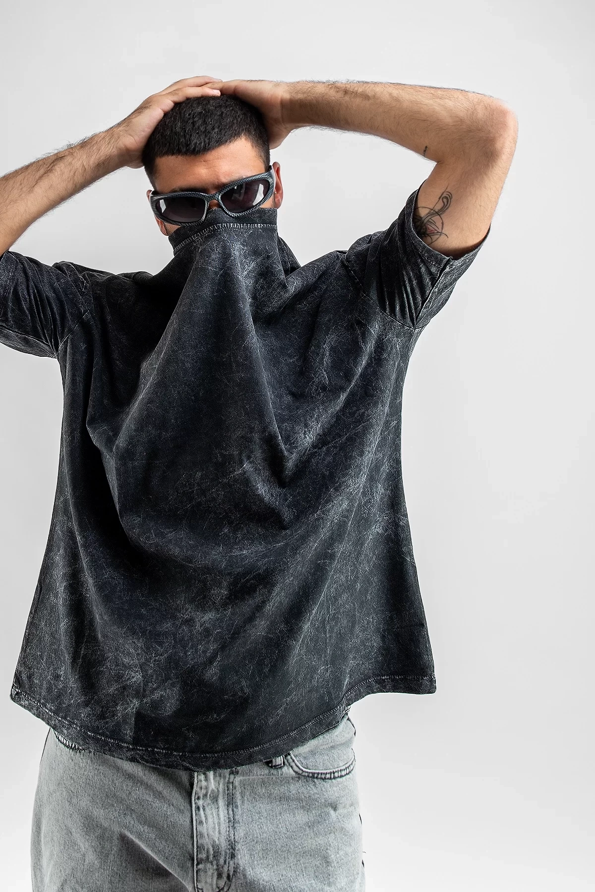 Yıkamalı Siyah Basic Oversize Unisex Tshirt