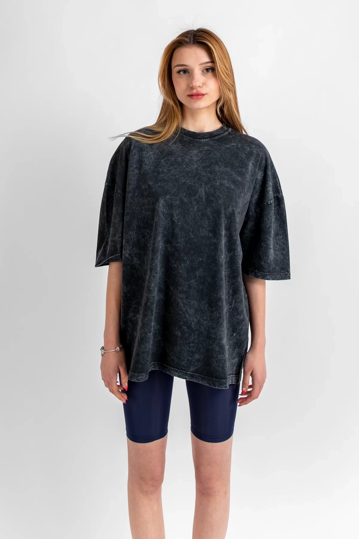 Yıkamalı Siyah Basic Oversize Unisex Tshirt
