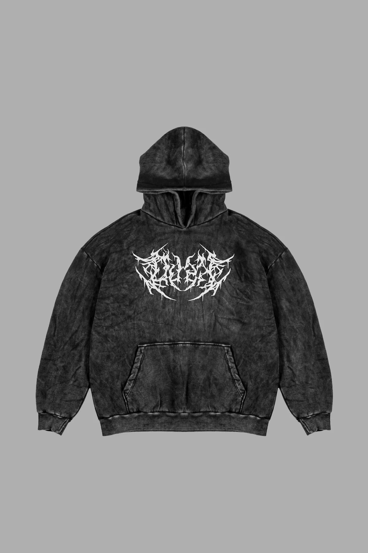 Yıkamalı Siyah Dusk Baskılı Oversize Unisex Hoodie