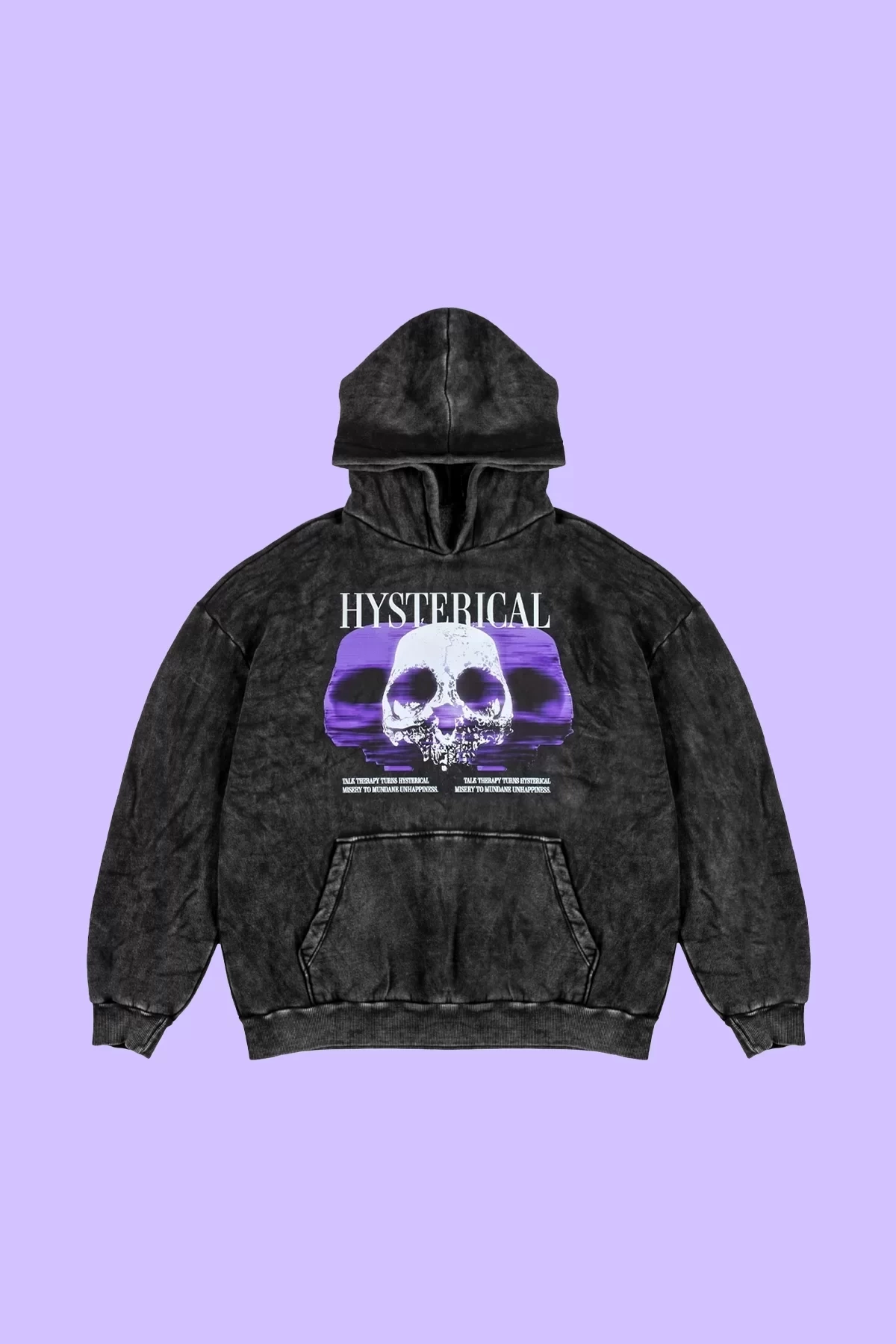 Yıkamalı Siyah Hysterıcal Baskılı Oversize Unisex Hoodie