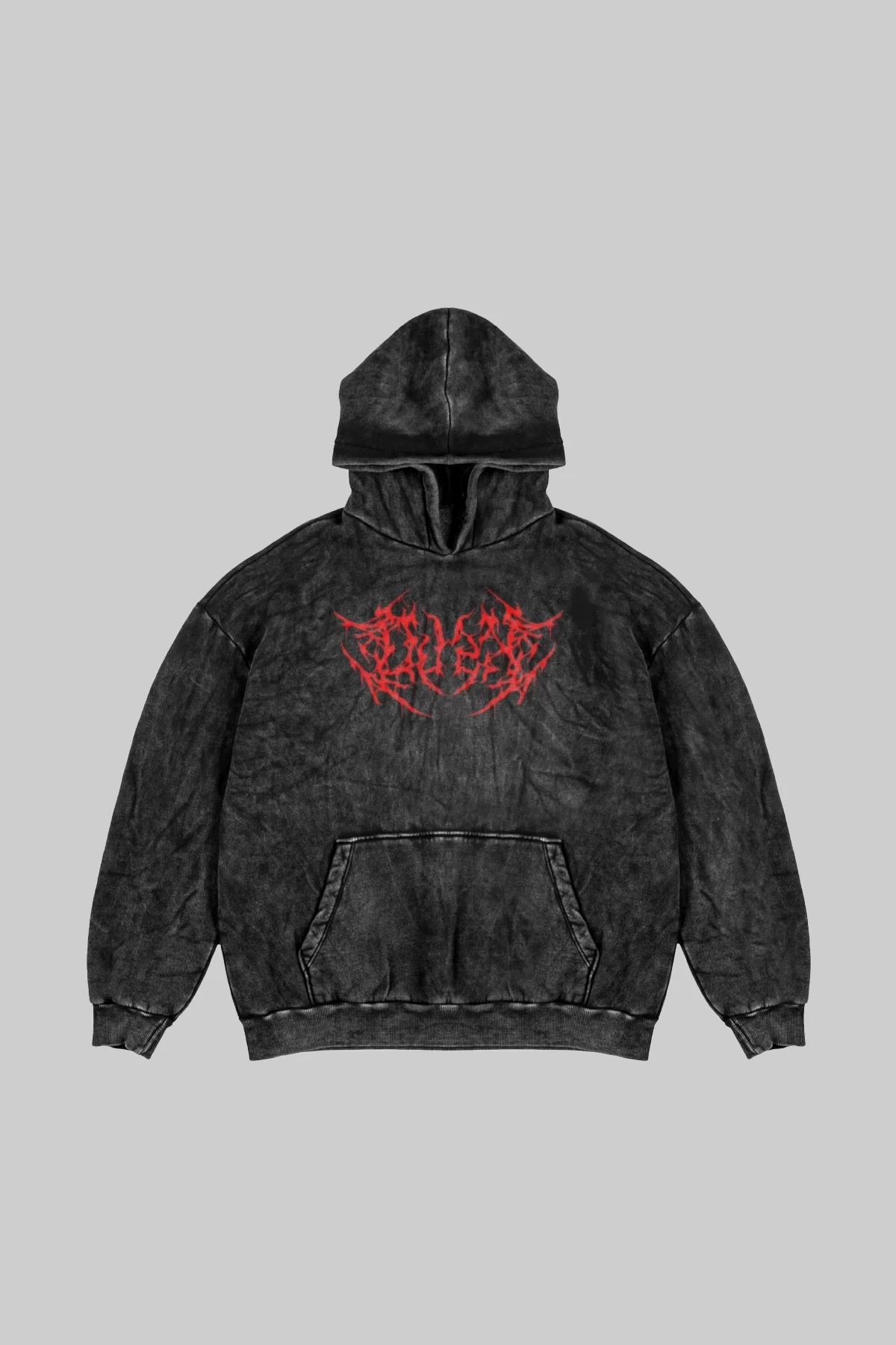 Yıkamalı Siyah Kırmızı Dusk Baskılı Oversize Unisex Hoodie