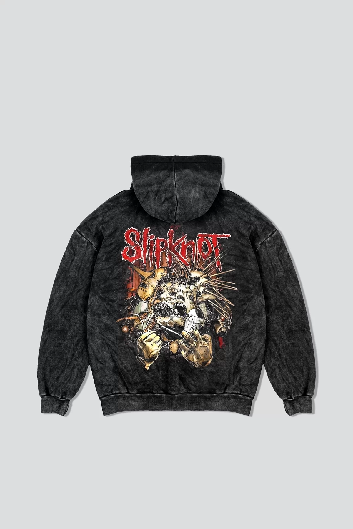 Yıkamalı Siyah Slipknot Sırt Baskılı Oversize Unisex Hoodie