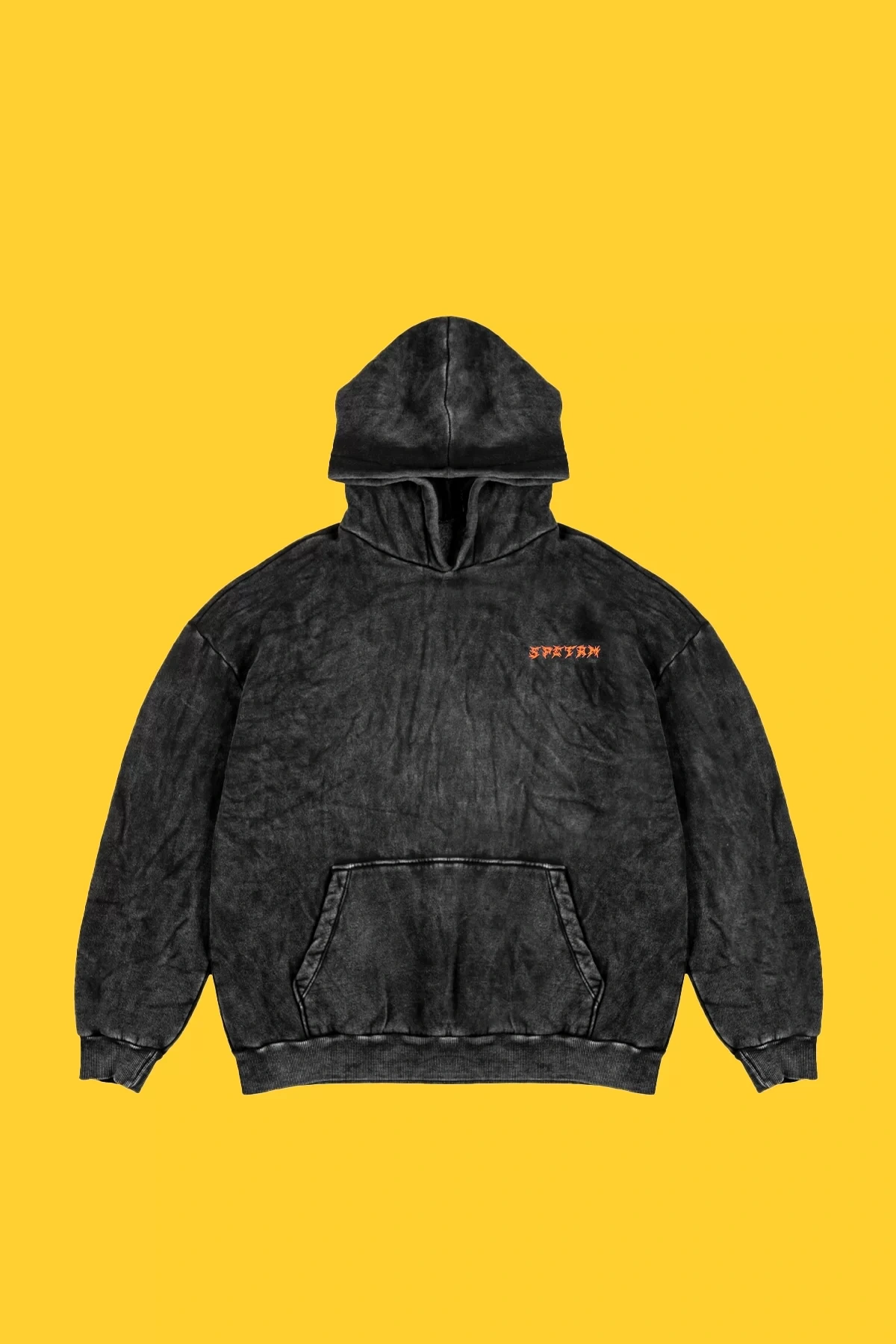 Yıkamalı Siyah Spectrum Sırt Baskılı Oversize Unisex Hoodie