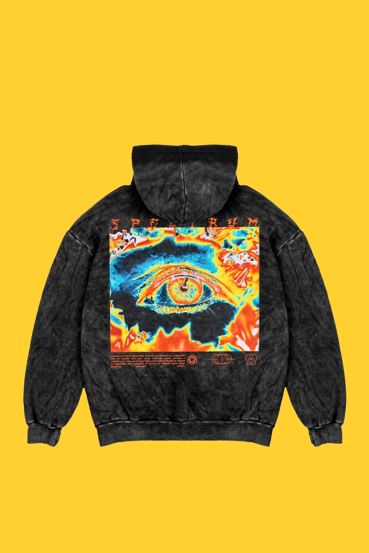 Yıkamalı Siyah Spectrum Sırt Baskılı Oversize Unisex Hoodie