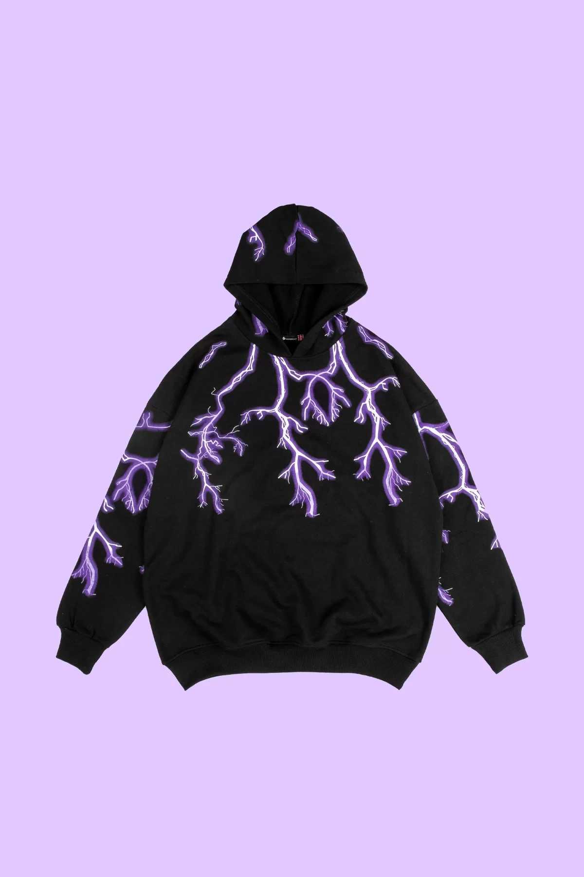 Yıldırım V2 Baskılı Unisex Oversize Siyah Hoodie