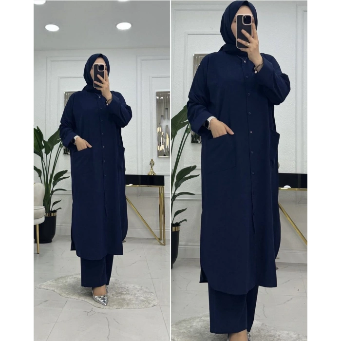 AL Butik | Paris Kumaş Cepli İkili Salaş Tesettür Takım-Yeni Sezon