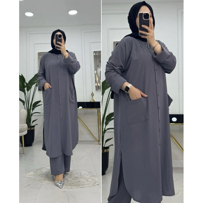 AL Butik | Paris Kumaş Cepli İkili Salaş Tesettür Takım-Yeni Sezon