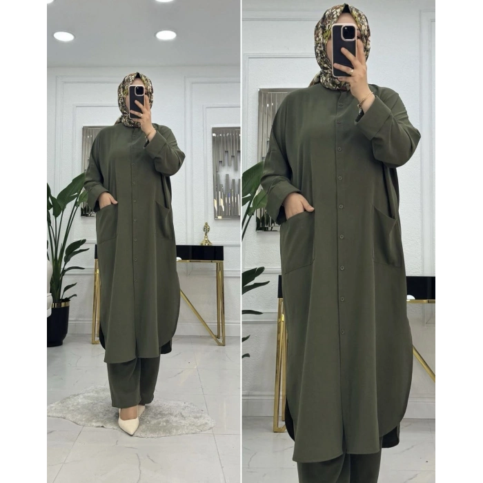 AL Butik | Paris Kumaş Cepli İkili Salaş Tesettür Takım-Yeni Sezon