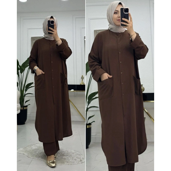 AL Butik | Paris Kumaş Cepli İkili Salaş Tesettür Takım-Yeni Sezon