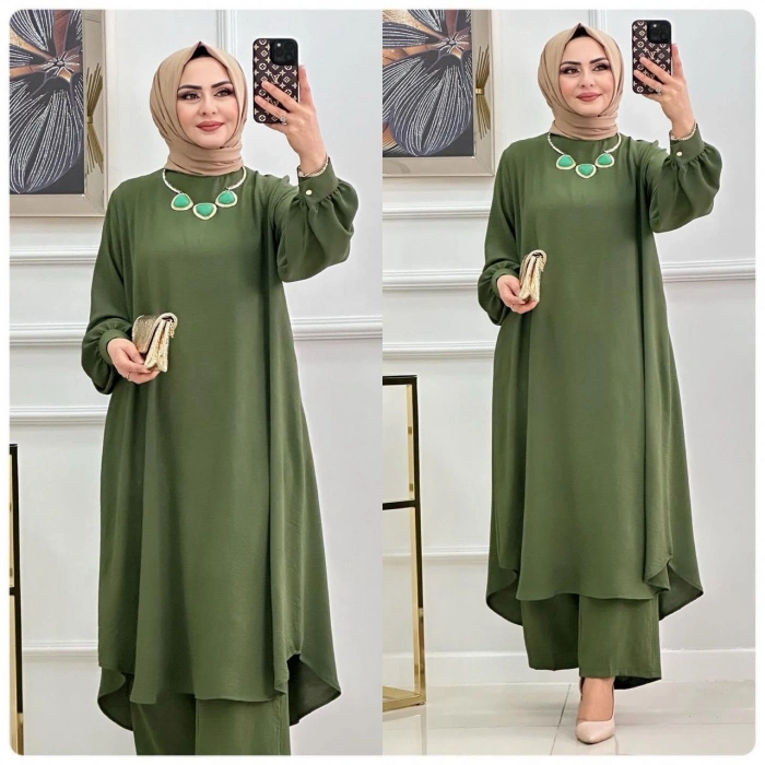 AL Butik | Kaliteli Oversize Ayrobin Kumaş İkili Tesettür Takım