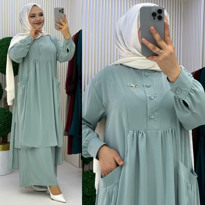 AL Butik | Birinci Sınıf Medine İpeği Pantolonlu Takım - Yeni Sezon
