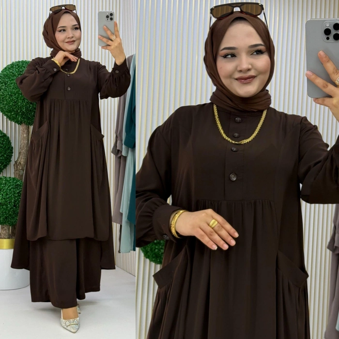 AL Butik | Birinci Sınıf Medine İpeği Pantolonlu Takım - Yeni Sezon