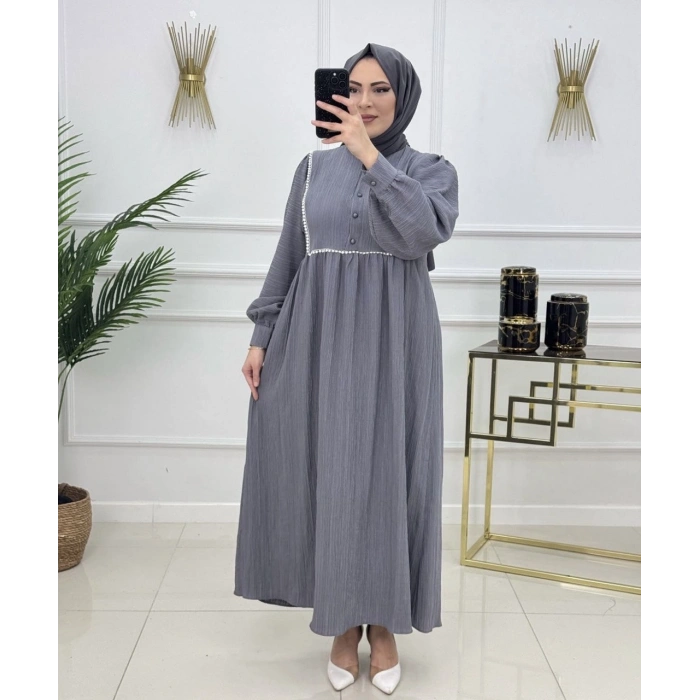 AL Butik | Şerit Detaylı Medine İpeği Tesettür Elbise