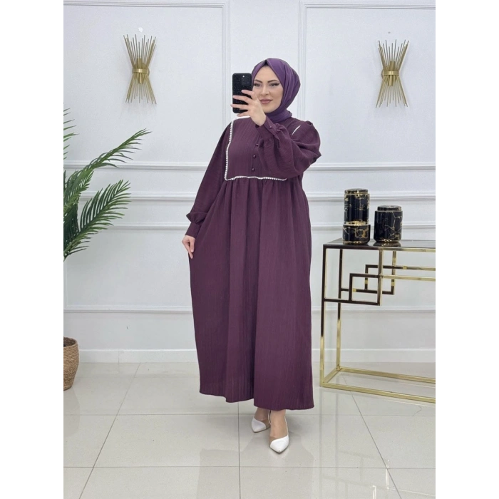 AL Butik | Şerit Detaylı Medine İpeği Tesettür Elbise