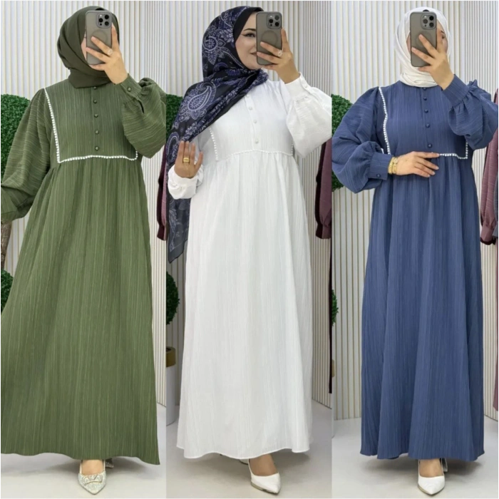 AL Butik | Şerit Detaylı Medine İpeği Tesettür Elbise