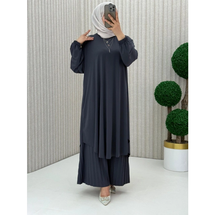 AL Butik | Sendy Kumaş Oversize Plise Pantolonlu Takım-Yeni Sezon
