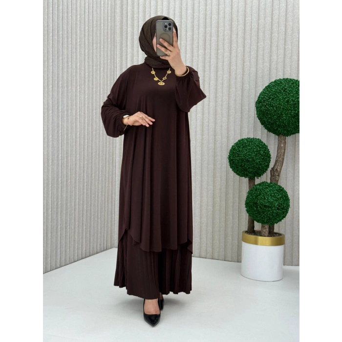 AL Butik | Sendy Kumaş Oversize Plise Pantolonlu Takım-Yeni Sezon