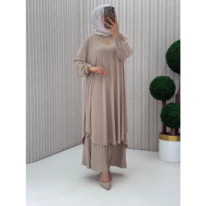 AL Butik | Sendy Kumaş Oversize Plise Pantolonlu Takım-Yeni Sezon
