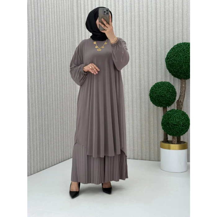 AL Butik | Sendy Kumaş Oversize Plise Pantolonlu Takım-Yeni Sezon