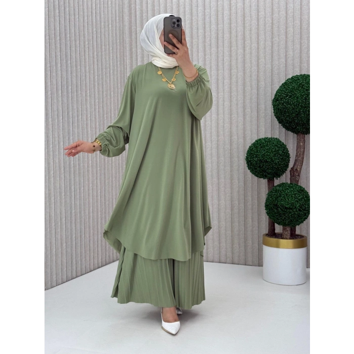 AL Butik | Sendy Kumaş Oversize Plise Pantolonlu Takım-Yeni Sezon