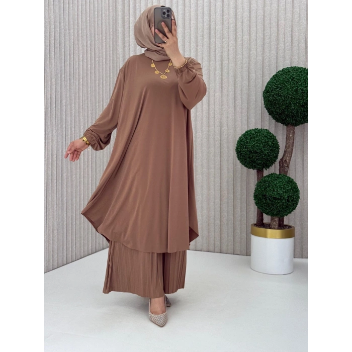 AL Butik | Sendy Kumaş Oversize Plise Pantolonlu Takım-Yeni Sezon