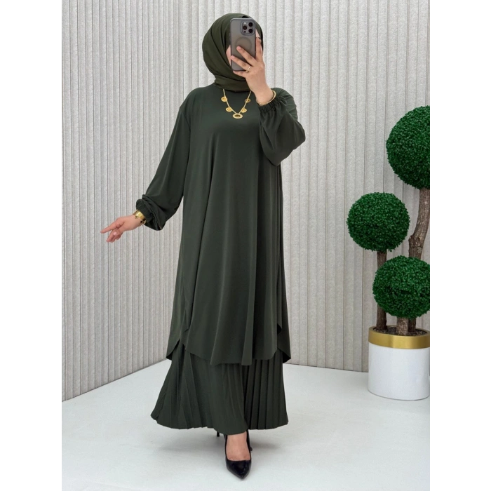 AL Butik | Sendy Kumaş Oversize Plise Pantolonlu Takım-Yeni Sezon