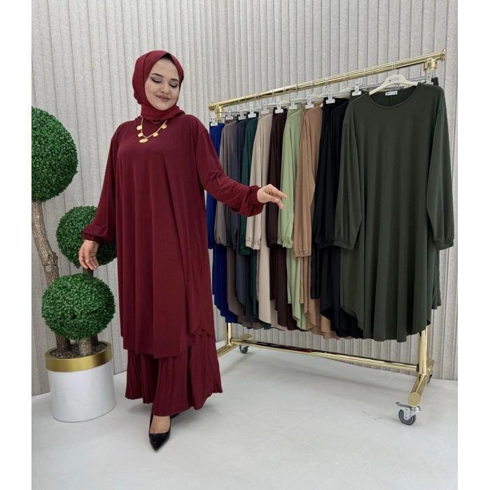 AL Butik | Sendy Kumaş Oversize Plise Pantolonlu Takım-Yeni Sezon