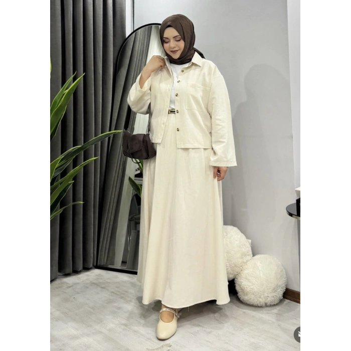 AL Butik | Yazlık Rahat Kesim Doğal Keten İkili Takım
