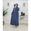 AL Butik | Şerit Detaylı Medine İpeği Tesettür Elbise