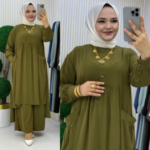 AL Butik | Birinci Sınıf Medine İpeği Pantolonlu Takım - Yeni Sezon