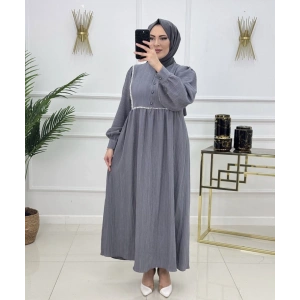 AL Butik | Şerit Detaylı Medine İpeği Tesettür Elbise