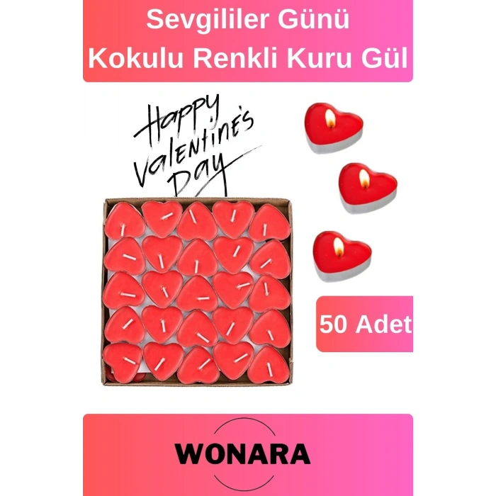 Özel Üretim Sevgiliye Özel Romantik Dekorasyon 50li Kalpli Tealight Mum - Hediyelik ve Süsleme