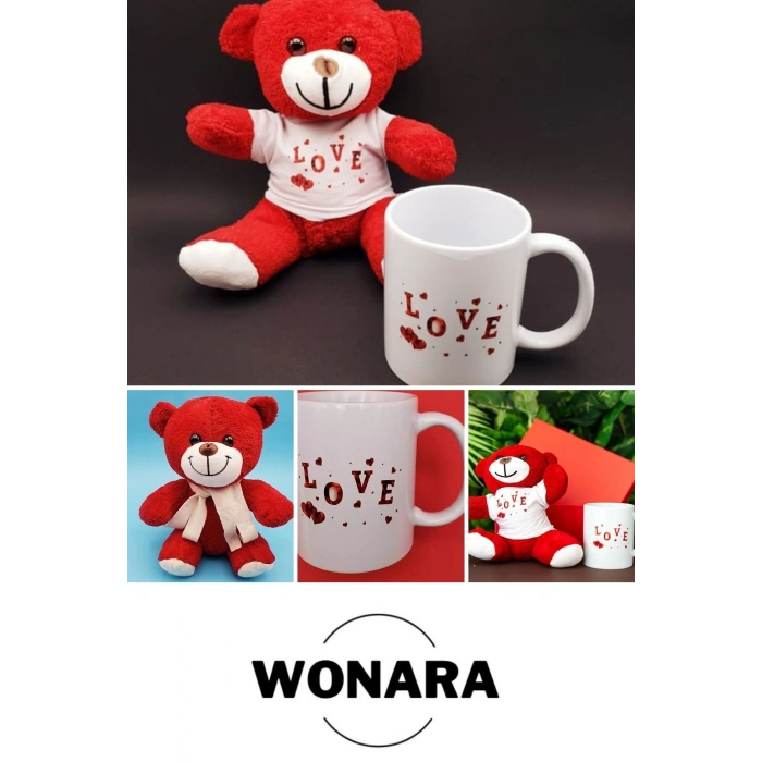 Özel Üretim Sevgili, Eş Aşk Love Tasarımı Hediyelik Ayıcık ve Kupa Bardak Seti