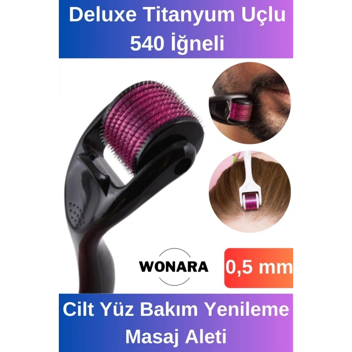 Derma Roller Titanyum Uçlu 540 İğneli Cilt Yüz Bakım Yenileme Masaj Aleti 0,50 mm