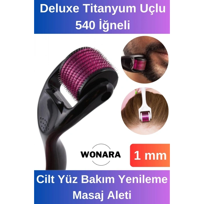 Derma Roller Titanyum Uçlu 540 İğneli Cilt Yüz Bakım Yenileme Masaj Aleti 1 mm