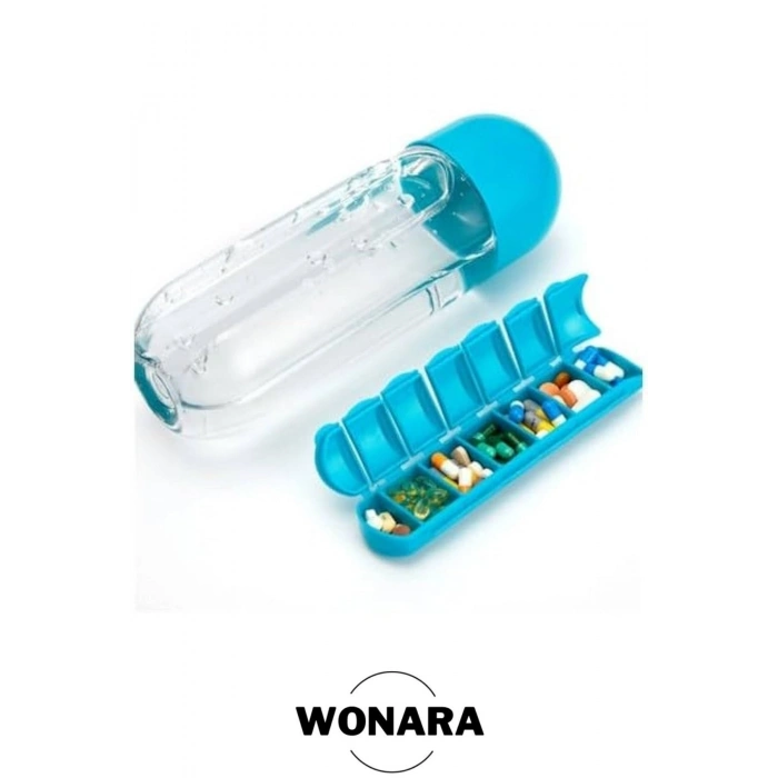 Özel Tasarım Uzun Ömürlü İlaç Kutusu Pillbox Su Matarası 600 Ml Suluk %100 BPA İçermez