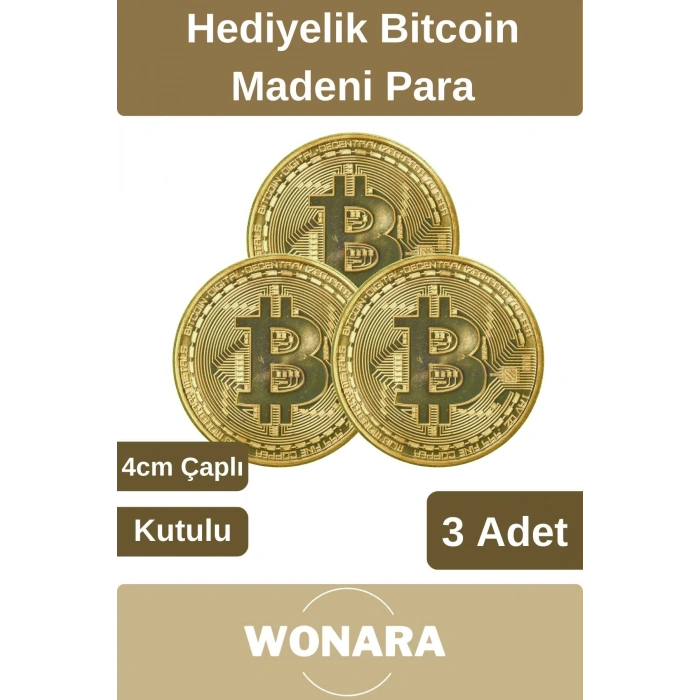 Özel Kutulu Altın Rengi Bitcoin Hatıra Parası Kripto Koleksiyonluk Hediyelik Madeni Para 3 Adet