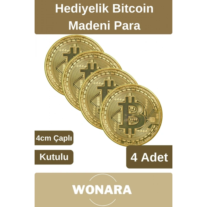 Özel Kutulu Altın Rengi Bitcoin Hatıra Parası Kripto Koleksiyonluk Hediyelik Madeni Para 4 Adet