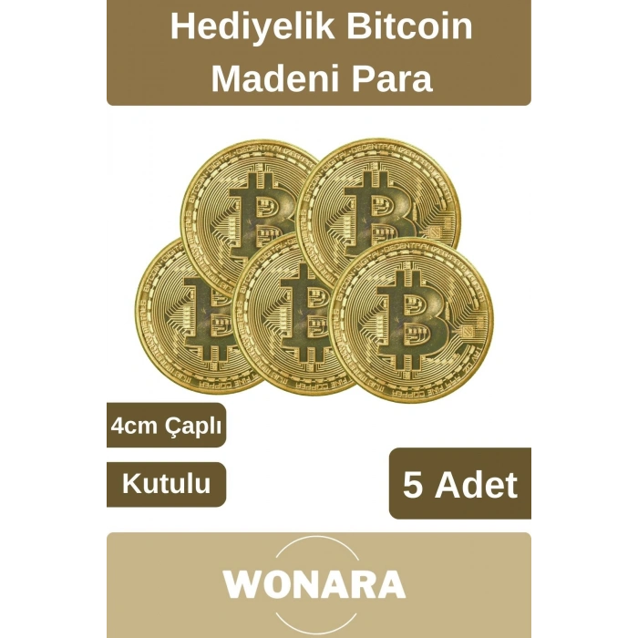Özel Kutulu Altın Rengi Bitcoin Hatıra Parası Kripto Koleksiyonluk Hediyelik Madeni Para 5 Adet
