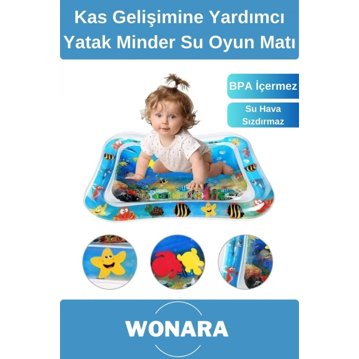 Dayanıklı BPA İçermez Güvenli Eğlenceli Bebek Kas Gelişimine Yardımcı Yatak Minder Su Oyun Matı