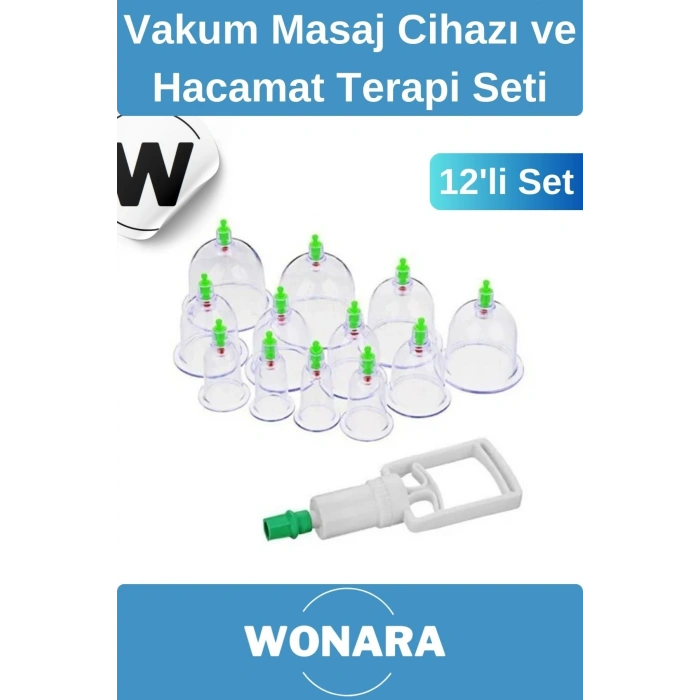 Premium Selülit ve Çatlak Karşıtı Vakum Masaj Cihazı 12 Parça Kupa ve Hacamat Terapi Seti