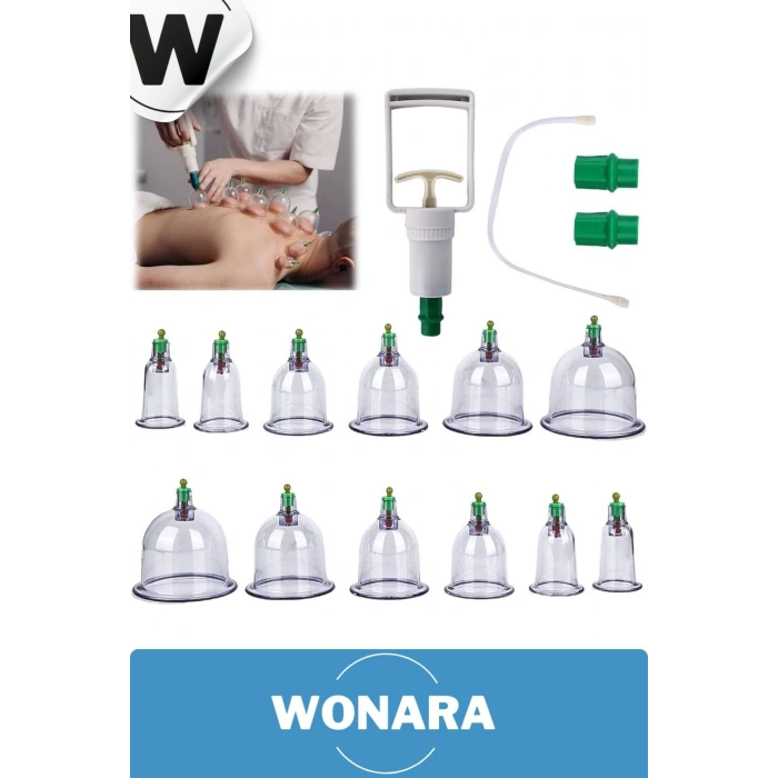 Premium Selülit ve Çatlak Karşıtı Vakum Masaj Cihazı 12 Parça Kupa ve Hacamat Terapi Seti