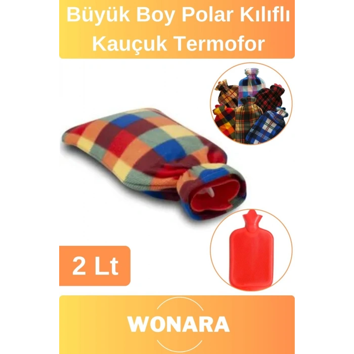 Premium Büyük Boy Polar Kılıflı Kauçuk Termofor Yıkanabilir Ağrı Rahatlatıcı Sıcak Su Torbası 2 Lt