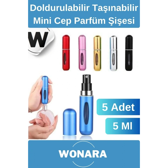 Deluxe Seri Koku Şişesi Doldurulabilir Portatif Çanta İçi Küçük Cep Parfüm Şişesi 5 Ml 5 Adet