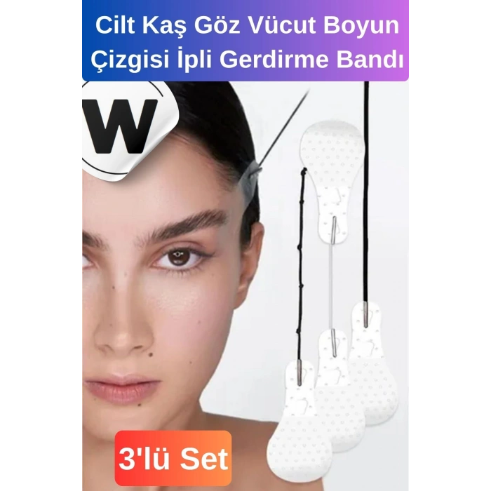 Özel Tasarım Günlük Cilt Kaş Göz Vücut Boyun Çizgisi Kaz Ayağı Pratik İpli Gerdirme Bandı 3lü Set